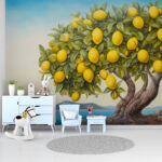 Fotomurales Limones vibrantes en un árbol costero.