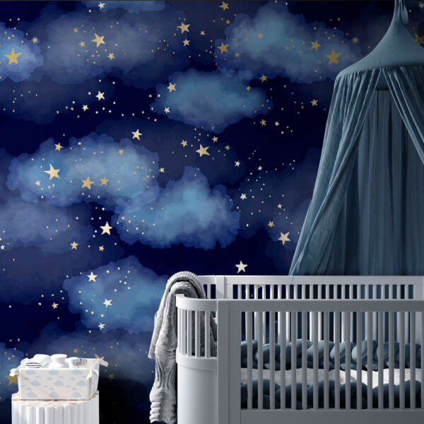 Cielo azul con nubes y estrellas Fotomurales Cielo azul con nubes y estrellas