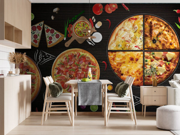 Deliciosa variedad de porciones de pizza Fotomurales Deliciosa variedad de porciones de pizza