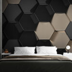 Fotomurales Motivo hexagonal en negro y beige.