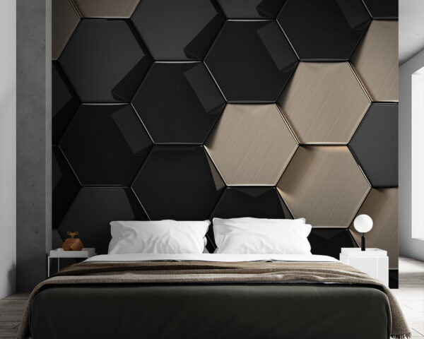 Motivo hexagonal en negro y beige Fotomurales Motivo hexagonal en negro y beige
