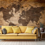 Fotomurales Mapa del mundo en un trozo de madera
