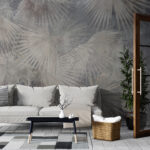 Fotomurales Hojas de palmera abstractas sobre superficie agrietada