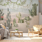 Fotomurales Las plantas del desierto decoran los escalones soleados.