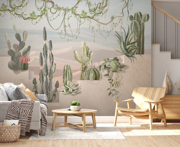 Las plantas del desierto decoran los escalones soleados Fotomurales Las plantas del desierto decoran los escalones soleados