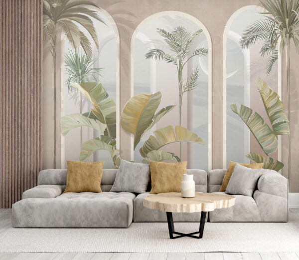 Ventanas arqueadas con plantas tropicales Fotomurales Ventanas arqueadas con plantas tropicales