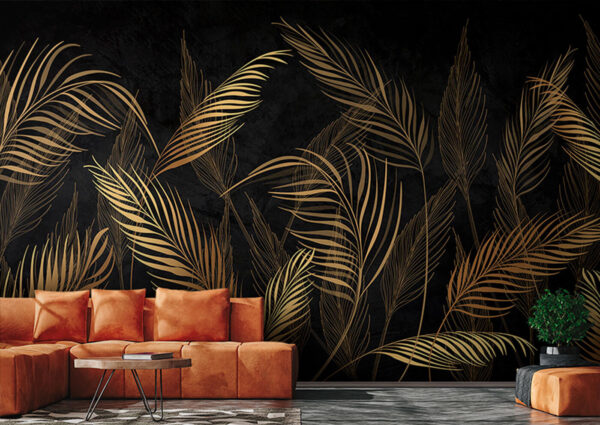 Elegantes hojas de palmera sobre lienzo oscuro Fotomurales Elegantes hojas de palmera sobre lienzo oscuro