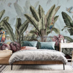 Fotomurales Papel pintado con plantas y pájaros tropicales