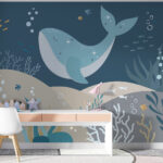 Fotomurales Ballena azul con estrellas y peces