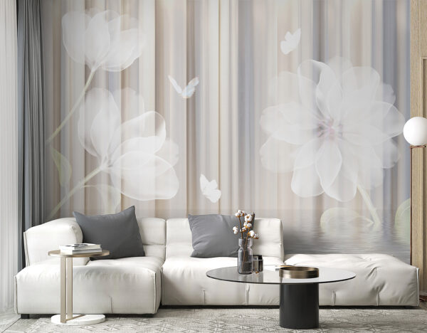Escena floral de ensueño con mariposas Fotomurales Escena floral de ensueño con mariposas