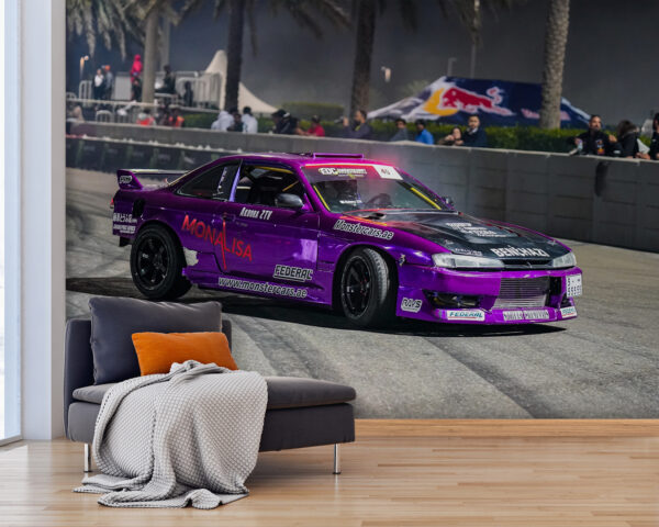 El coche morado derrapa en la pista Fotomurales El coche morado derrapa en la pista