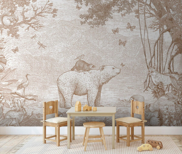 Mapache encima de un oso Fotomurales Mapache encima de un oso