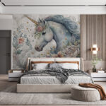Fotomurales Encantador unicornio adornado con flores
