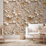 Fotomurales Estampado floral intrincado en color beige