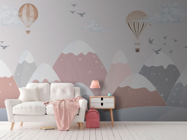 Los globos se elevan sobre las montañas nevadas Fotomurales Los globos se elevan sobre las montañas nevadas