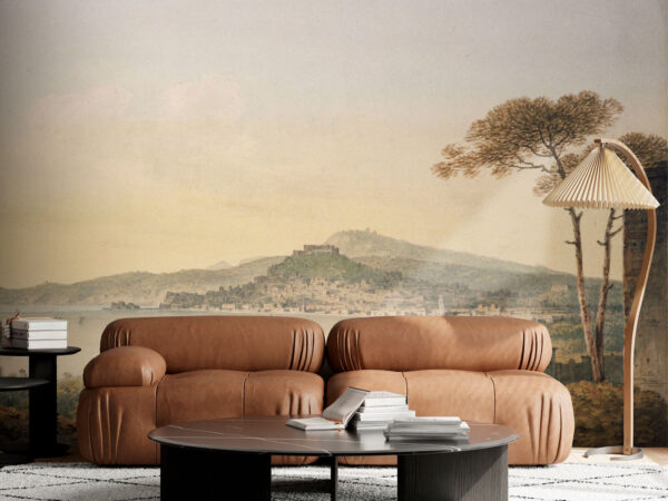 Fotomurales Paisaje con una ciudad y una masa de agua