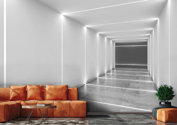 Pasillo blanco con luces brillantes Fotomurales Pasillo blanco con luces brillantes