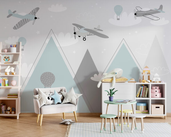 Papel pintado con aviones y globos aerostáticos Fotomurales Papel pintado con aviones y globos aerostáticos