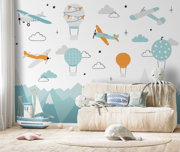 Papel pintado con aviones y globos aerostáticos Fotomurales Papel pintado con aviones y globos aerostáticos