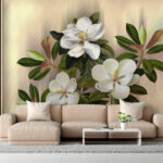 Fotomurales Elegantes flores con exuberantes hojas verdes