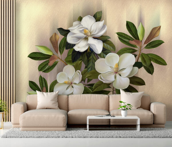 Elegantes flores con exuberantes hojas verdes Fotomurales Elegantes flores con exuberantes hojas verdes