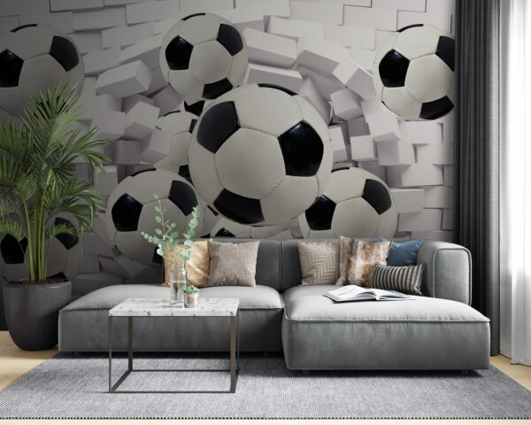 Balones de fútbol que atraviesan la pared Fotomurales Balones de fútbol que atraviesan la pared