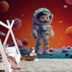 Fotomurales Personaje de dibujos animados con traje espacial