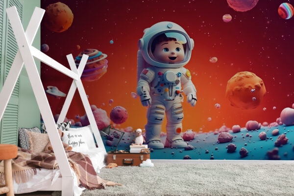 Personaje de dibujos animados con traje espacial Fotomurales Personaje de dibujos animados con traje espacial