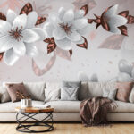 Fotomurales Flor blanca con hojas marrones