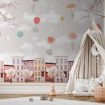 Fotomurales Dibujo animado de un conejo con un paraguas en la mano