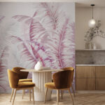Fotomurales Ilustración de follaje tropical en tonos pastel