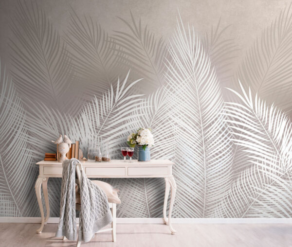 Elegante motivo de hojas de palmera blancas Fotomurales Elegante motivo de hojas de palmera blancas