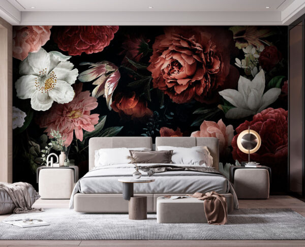 Elegancia floral oscura con belleza floreciente Fotomurales Elegancia floral oscura con belleza floreciente