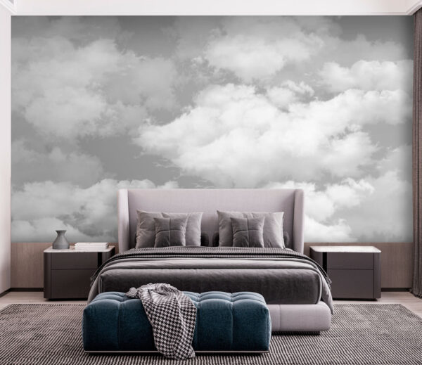 Nubes esponjosas en un cielo gris Fotomurales Nubes esponjosas en un cielo gris