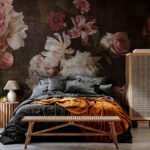Fotomurales Estampado floral vintage con fondo oscuro.