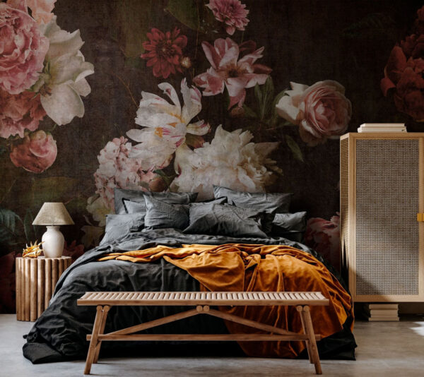 Estampado floral vintage con fondo oscuro Fotomurales Estampado floral vintage con fondo oscuro