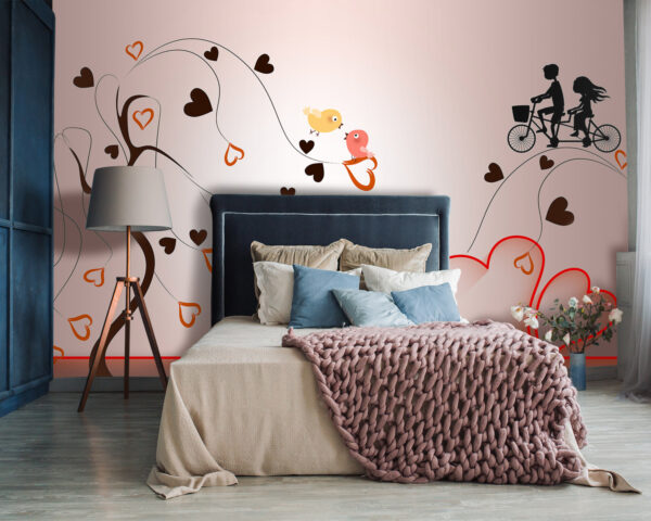Árbol con corazones y pájaros Fotomurales Árbol con corazones y pájaros
