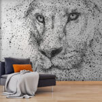 Fotomurales Imagen en blanco y negro de la cara de un león