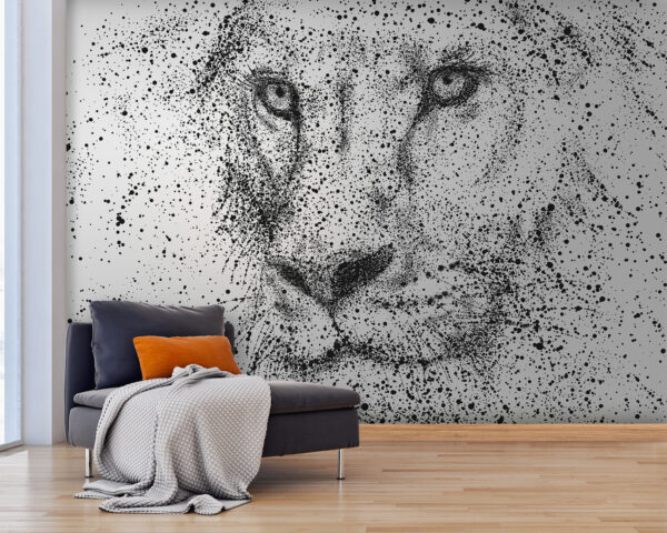 Imagen en blanco y negro de la cara de un león Fotomurales Imagen en blanco y negro de la cara de un león