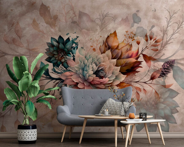 Elegante arte floral con tonos apagados Fotomurales Elegante arte floral con tonos apagados