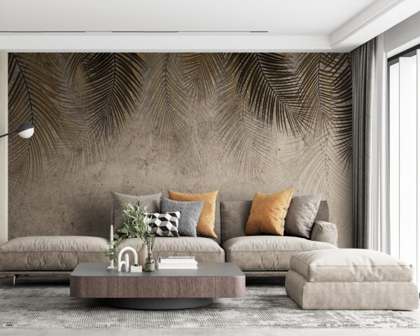 Hojas de palmera contra la pared texturizada Fotomurales Hojas de palmera contra la pared texturizada