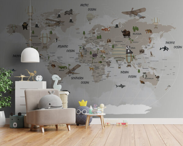 Mapa del mundo con animales Fotomurales Mapa del mundo con animales