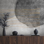 Fotomurales Pintura en blanco y negro con líneas naranjas