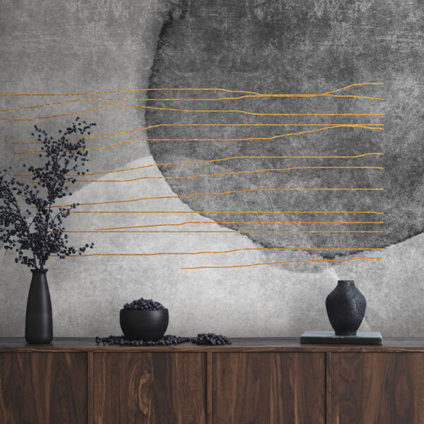 Pintura en blanco y negro con líneas naranjas Fotomurales Pintura en blanco y negro con líneas naranjas