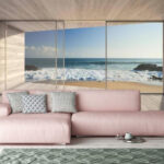 Fotomurales Vista al mar desde una habitación moderna.