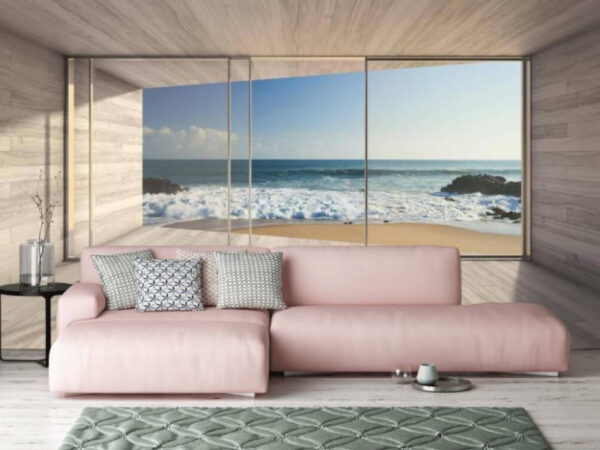 Vista al mar desde una habitación moderna Fotomurales Vista al mar desde una habitación moderna