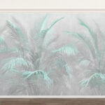 Fotomurales Hojas de palmera color pastel en suave niebla.