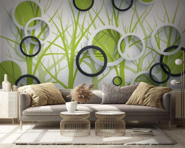 Papel pintado con círculos y árboles Fotomurales Papel pintado con círculos y árboles