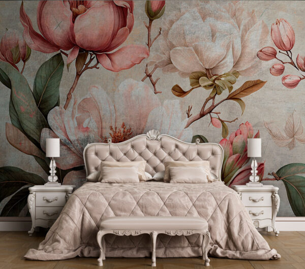Ilustración floral vintage con magnolias Fotomurales Ilustración floral vintage con magnolias