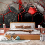 Fotomurales Hexágonos rojos sobre una superficie blanca